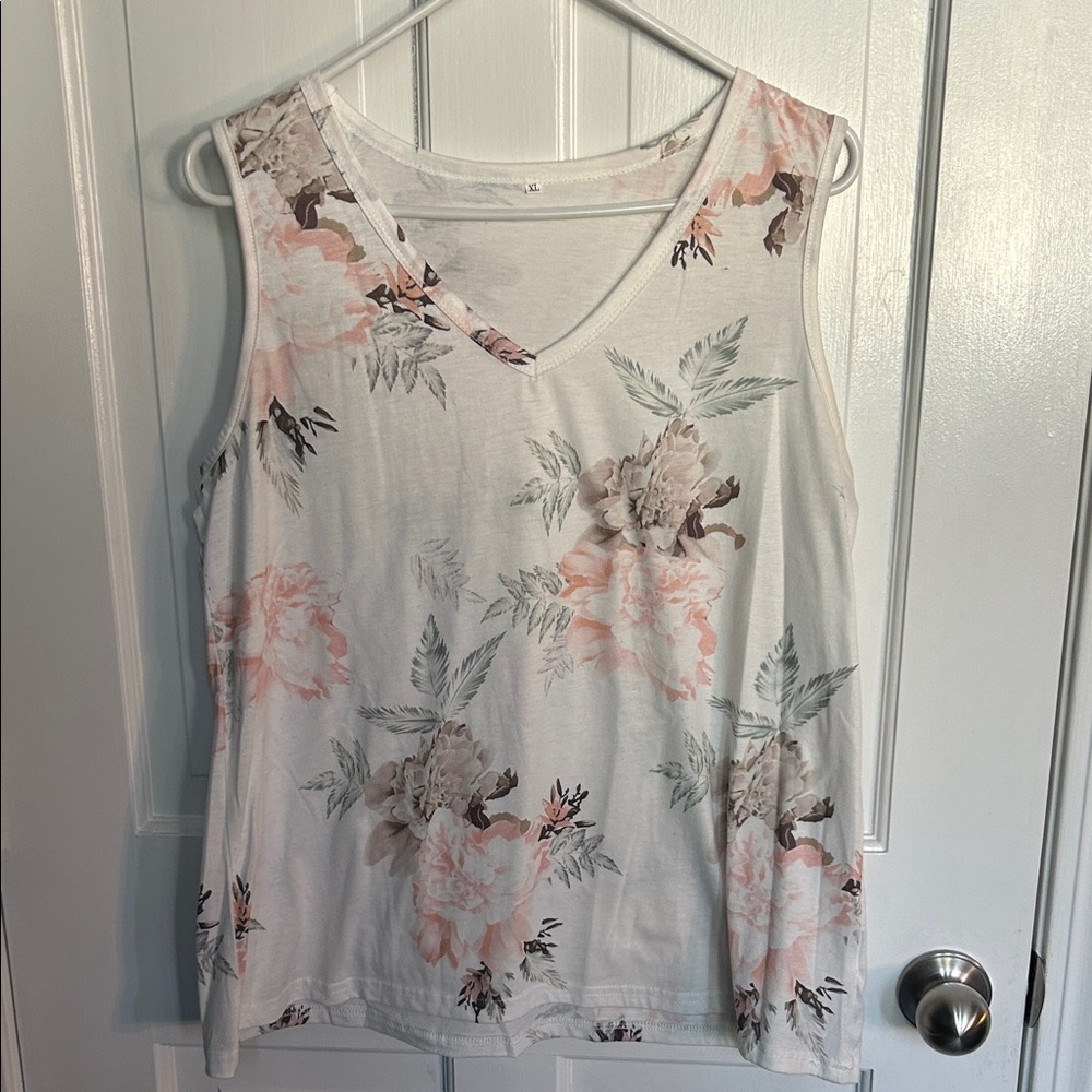 Floral Sleeveless Top - White and Pink